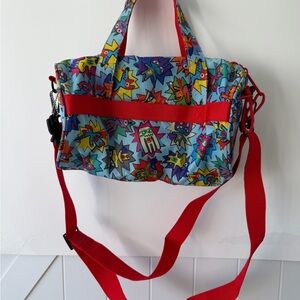 PAPERCHASE Pet Champz Blue & Red Superhero Print Barrel Crossbody Purse Bag
